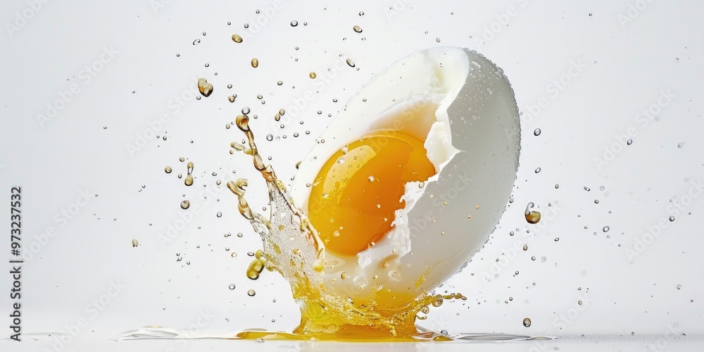 Poster A single egg falling into a puddle of water, creating a splash