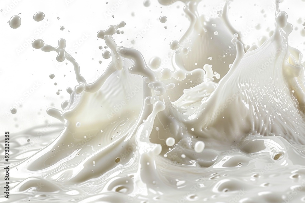 Poster a simple image of milk splattered on a white surface