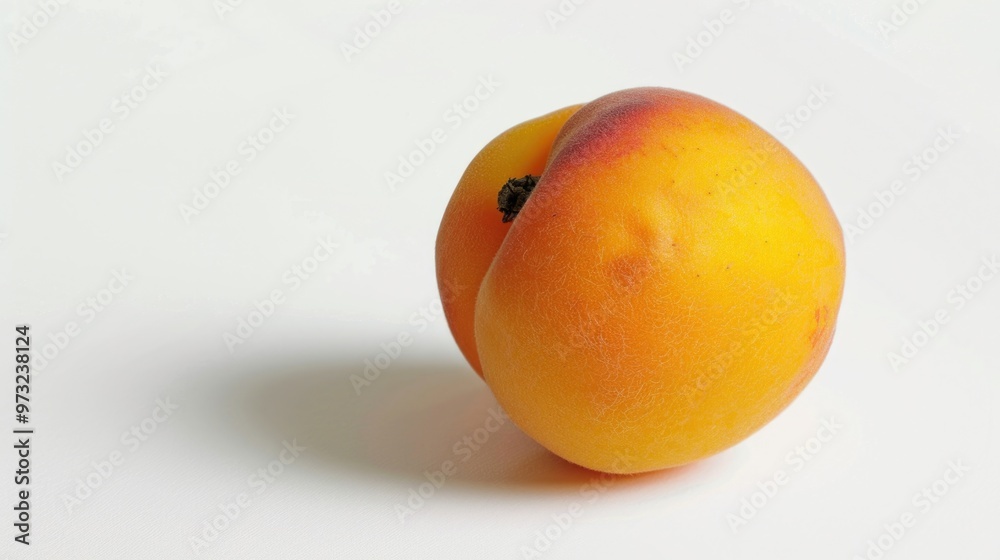 Poster a single peach sits on a white surface, ready to be consumed or displayed