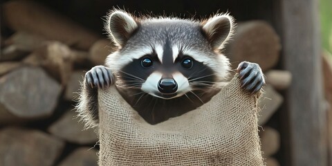 raccoon holding sack over his shoulder, getting away 