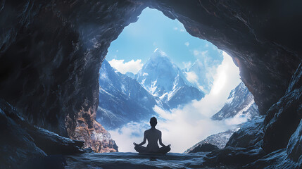 Yogi practicing asanas in a himalayan resolution. Himalayan Mountains. Illustration