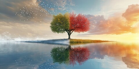 tree of life divided in half for changing of the seasons