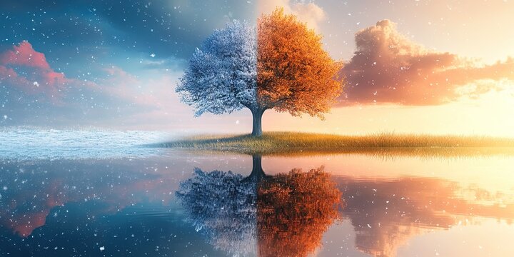 tree of life divided in half for changing of the seasons