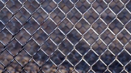 Fototapeta premium A close-up shot of a worn and rusty chain link fence with some overgrown vegetation