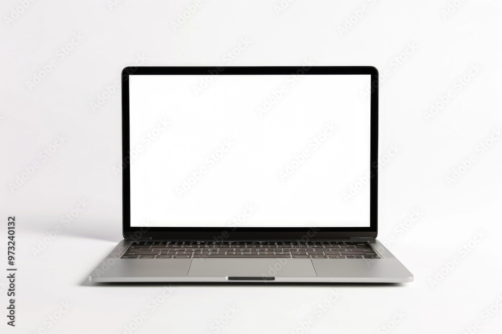 Poster A laptop computer with a blank screen on a white surface