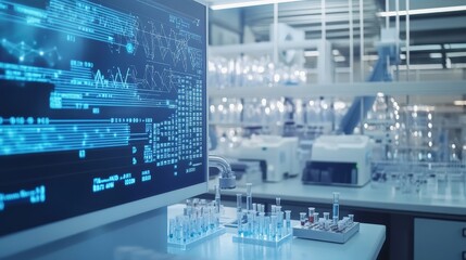 Fototapeta premium High tech lab utilizes AI algorithms to enhance pharmaceutical research and experimentation