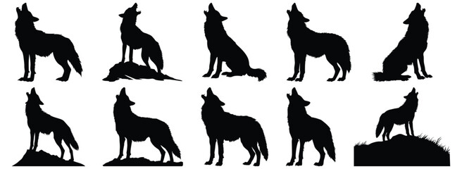 Wolf silhouette set vector design big pack of animal illustration and icon