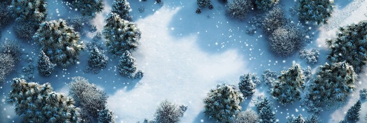 top down view of snowy winter clearing in the forest