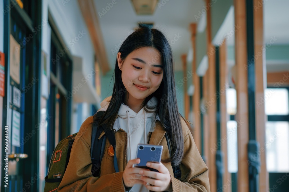 Aufkleber a person examines their smartphone, possibly checking messages or notifications