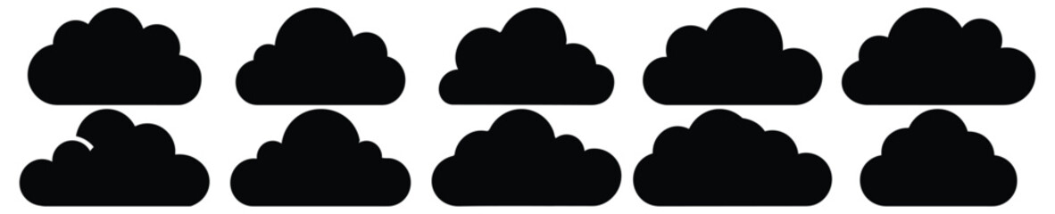 Cloud silhouettes set, sky pack of vector silhouette design, isolated background