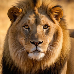 Fototapeta premium Closeup View of a lion on a bright wild background 