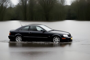 Fototapeta premium Flooded Car isolated on White Background
