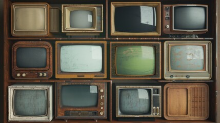 A collection of vintage televisions stacked high, perfect for decorative or nostalgic use