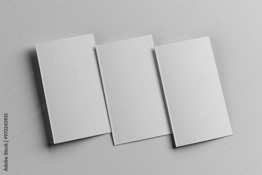 Aufkleber Three blank white paper sheets laid out on a gray surface, ideal for use as a background or for creating a minimalist design