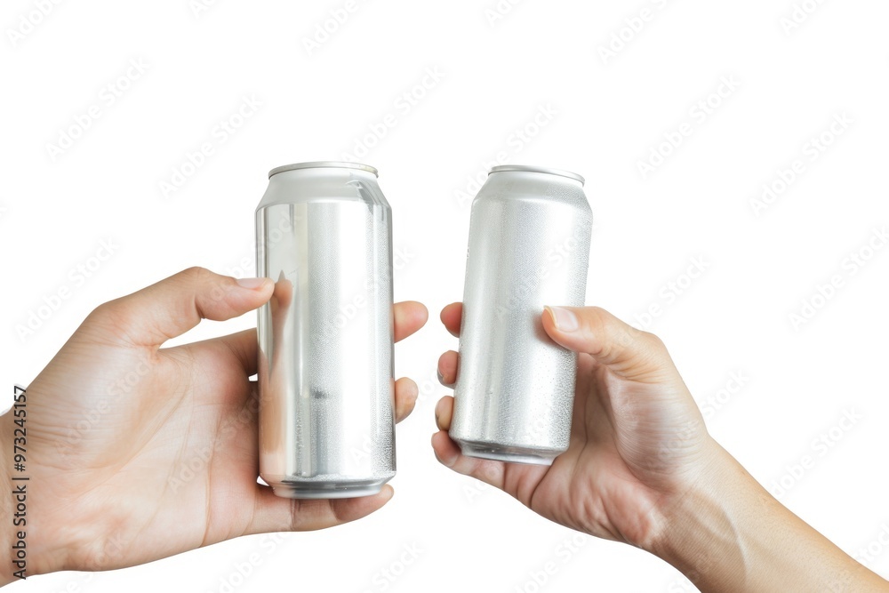 Poster a pair of hands grasping a can of soda, perfect for food and beverage related concepts