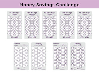 Low budget Daily monthly Money Saving Challenges Printable A6 Savings Tracker, 30 days Finance Planner Notebook