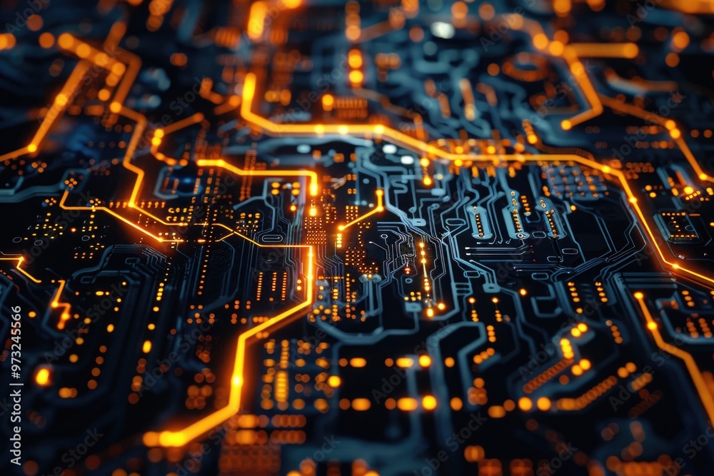 Poster A detailed view of electronic components and wires on a circuit board