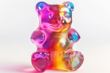 Colorful gummy bear sitting on a white surface