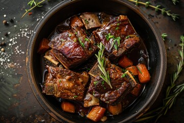 Homemade Beef Meatballs in Rich Brown Sauce Cast Iron Skillet Comfort Food Hearty Dinner Meal Traditional Rustic Cooking