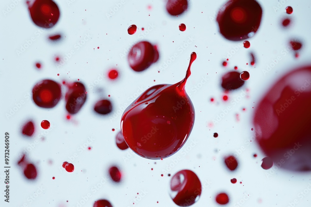 Canvas Prints A single red liquid droplet suspended in the air, with a sense of movement and fluidity