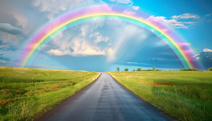 Empty asphalt road with rainbow - Nature landscape