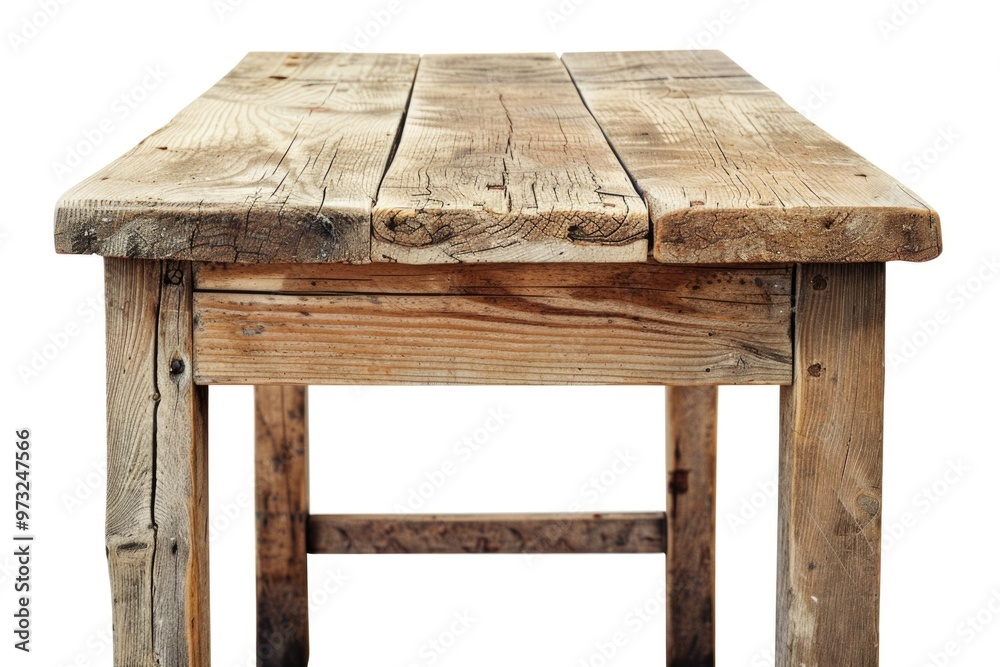 Poster a simple wooden table placed on a clean and pure white floor, great for various settings