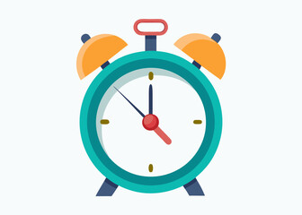A simple, flat-style illustration of a classic alarm clock, perfect for adding a touch of vintage charm to your designs. This graphic is ideal for websites, apps, and marketing materials.