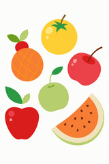 A cheerful illustration of various fruits, including apples, a pineapple, a watermelon, a cherry, and a green apple, perfect for adding a touch of freshness to your designs.