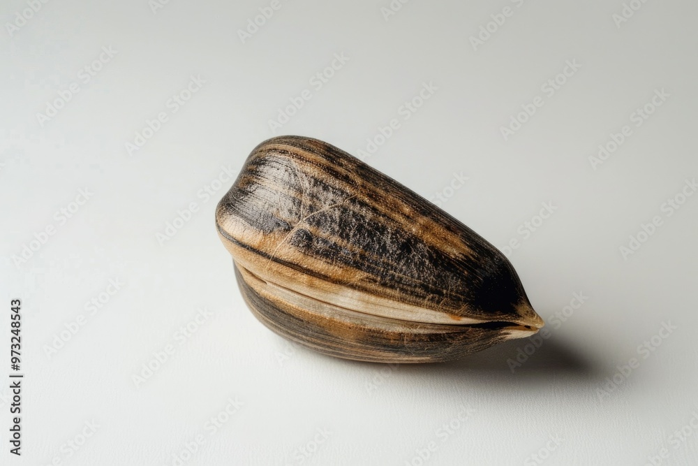 Poster a close-up view of a shell on a white surface, suitable for use in still life photography or product