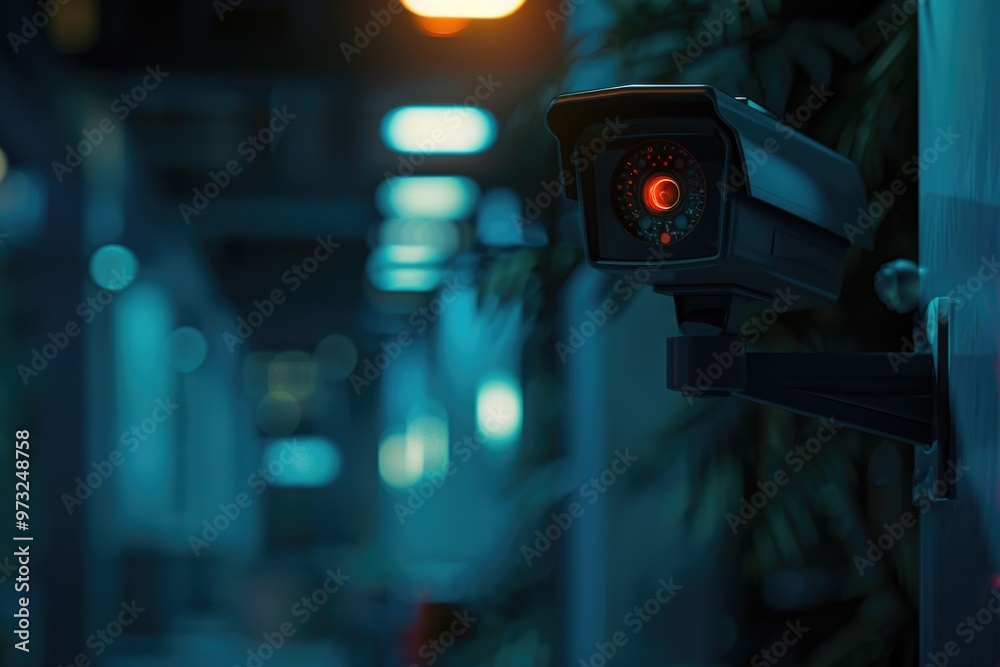 Aufkleber a detailed view of a camera mounted on a pole, suitable for use in illustrations about surveillance,