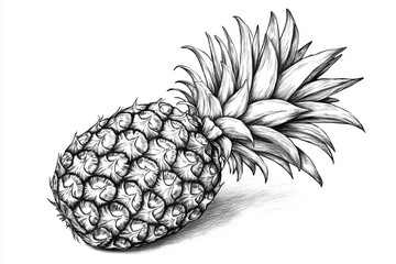 Detailed Sketch of a Pineapple. A detailed sketch of a pineapple useful for kitchen decor, restaurant menus, or summer-themed events.