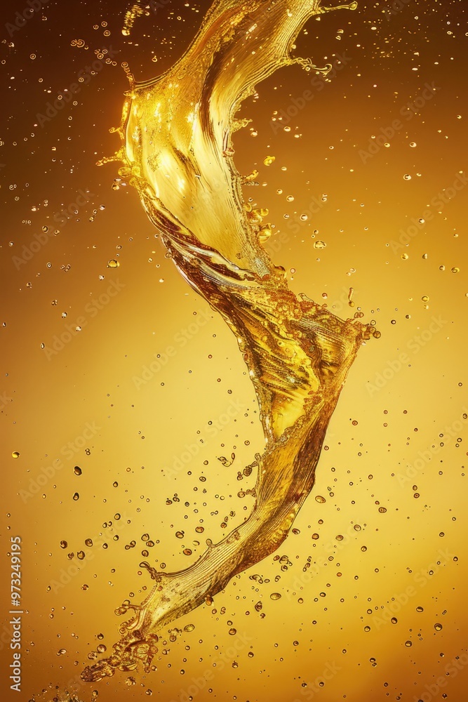 Poster A close-up shot of a splash of liquid on a bright yellow background, great for illustrating abstract concepts or adding visual interest to designs