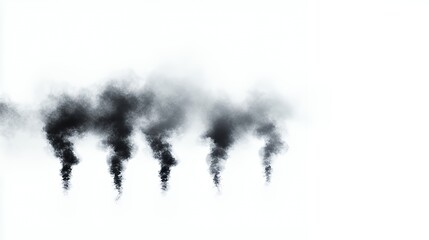 Four wispy black smoke plumes rising against a white background.