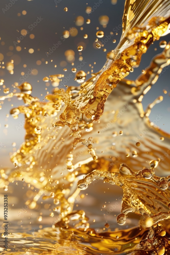 Poster A close-up view of a splash of water on a surface, suitable for use in designs related to aquatic or natural themes