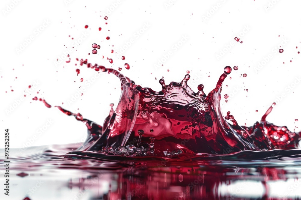 Poster a close-up shot of a splash of red liquid on the surface of calm water