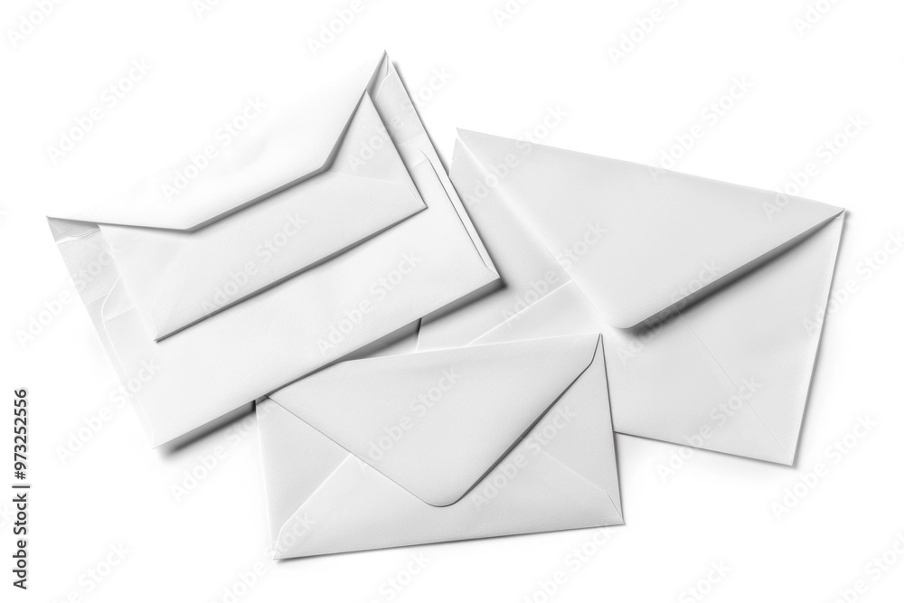 Poster a stack of white envelopes stacked one on top of another, perfect for office or business use
