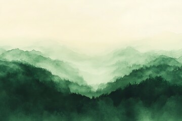 Obraz premium Misty green mountains illustration in minimalist style.
