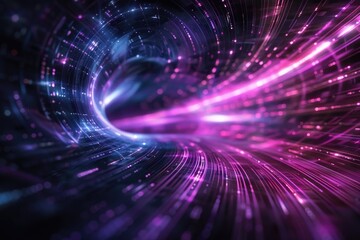 Cosmic landscape with deep purple and black hues, illuminated by subtle light streaks