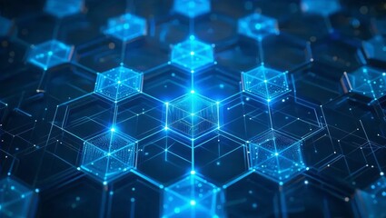 Fototapeta premium Futuristic Blockchain Hexagonal Network Visualization