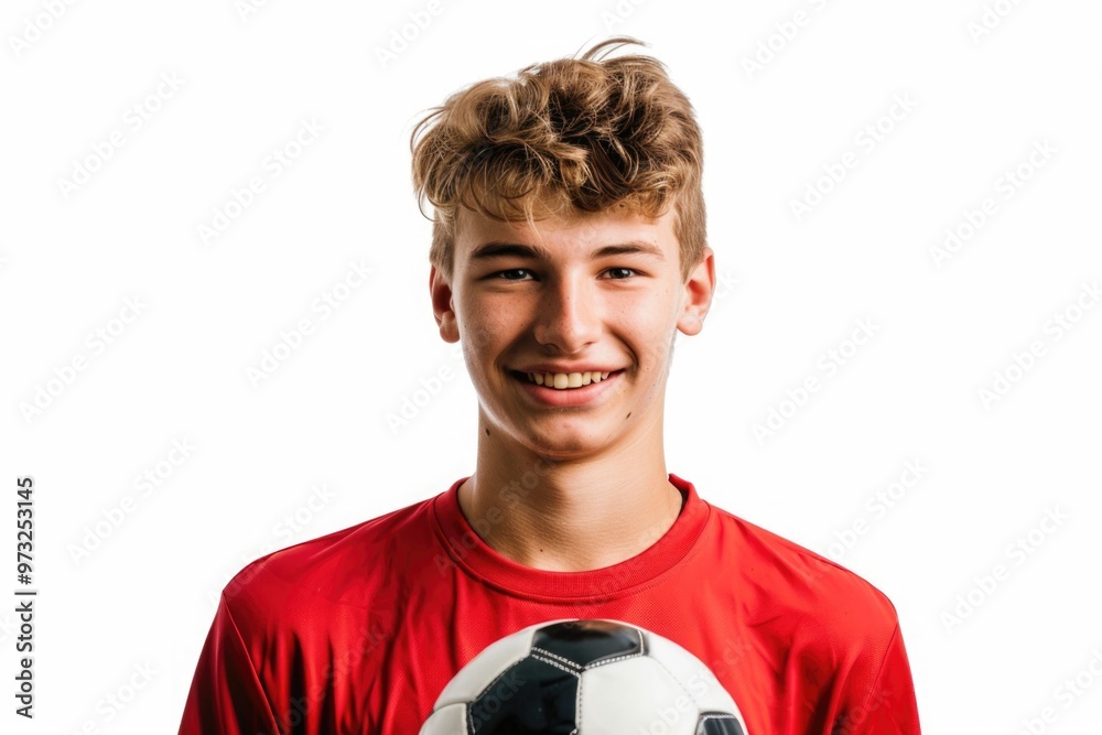 Canvas Prints A young male individual holding a soccer ball, great for sports and fitness themes