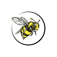 Honey bee editable vector logo. Hand drawn engraving style illustrations.