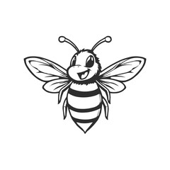 Happy Bee mascot logo. Honey bee editable vector logo. Hand drawn engraving style illustrations.