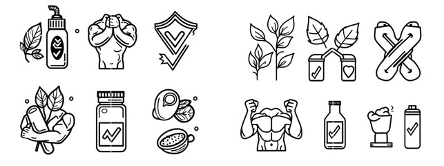 The set contains muscle, strength, bodybuilding, fitness, and more icons. The icons are editable and modern strokes can be applied to them.