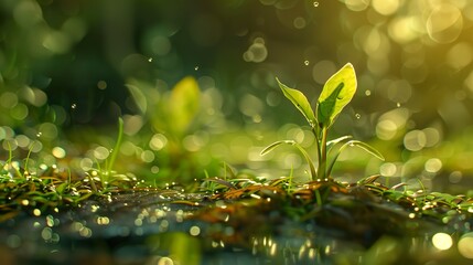 Green Plant Sprouting in the Rain - Nature Photography