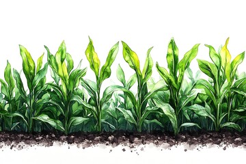 Obraz premium Watercolor illustration of a row of crops growing in soil.