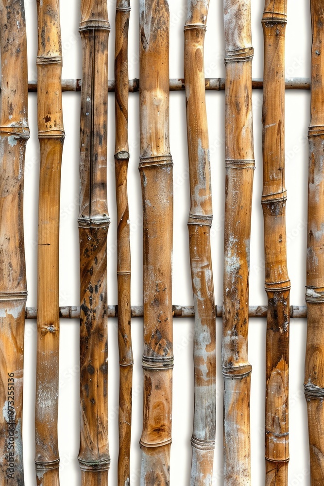 Poster A close-up view of several bamboo poles arranged together, suitable for use in a variety of contexts including architecture, design, or nature scenes
