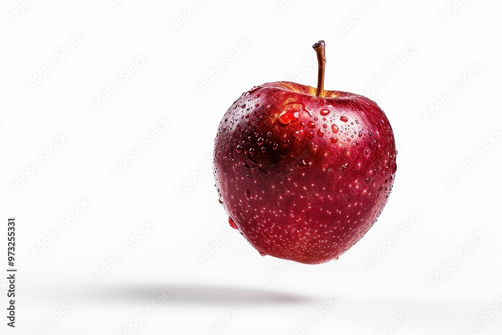 Sticker A juicy red apple with water droplets glistening on its surface