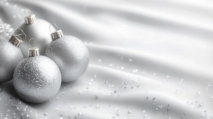 Three silver ornaments are sitting on a white background