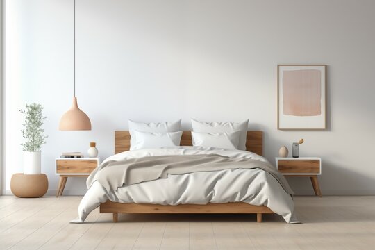 Soft bed and lamp in white modern badroom for comfort and relax design
