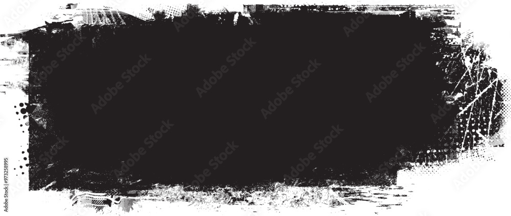 Poster Grunge textured banner with rough edges. Vector roller paint. Overlay distress shape . Simply place texture over any object to create grungy effect . Abstract,splattered ,poster for your design. 